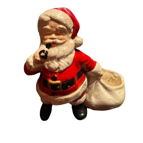 VTG Santa w/ Bag & Pipe Christmas Holiday Figurine Planter 70s Succulents READ - Picture 2 of 8